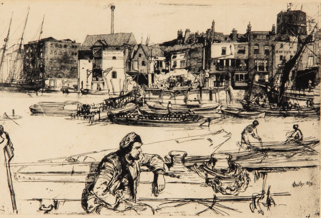 James Abbott Mcneill Whistler, The Black Lion Wharf: James Abbott Mcneill Whistler, The Black Lion Wharf. Print. Size: 6.5" x 9.25", 17 x 23 cm (sheet), 12.75" x 15.25", 32 x 39 cm (frame).