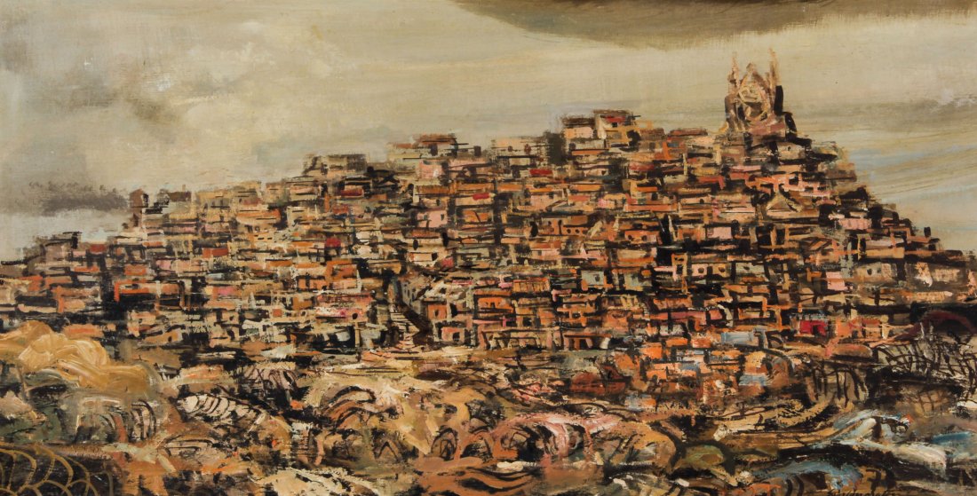 Unknown Artist, 20th c. Painting: Unknown Artist. 20th c. Painting. Signed illegibly. Oil on canvas. Size: 20" x 38", 51 x 97 cm (stretcher), 24.75" x 42.75", 63 x 109 cm (frame).