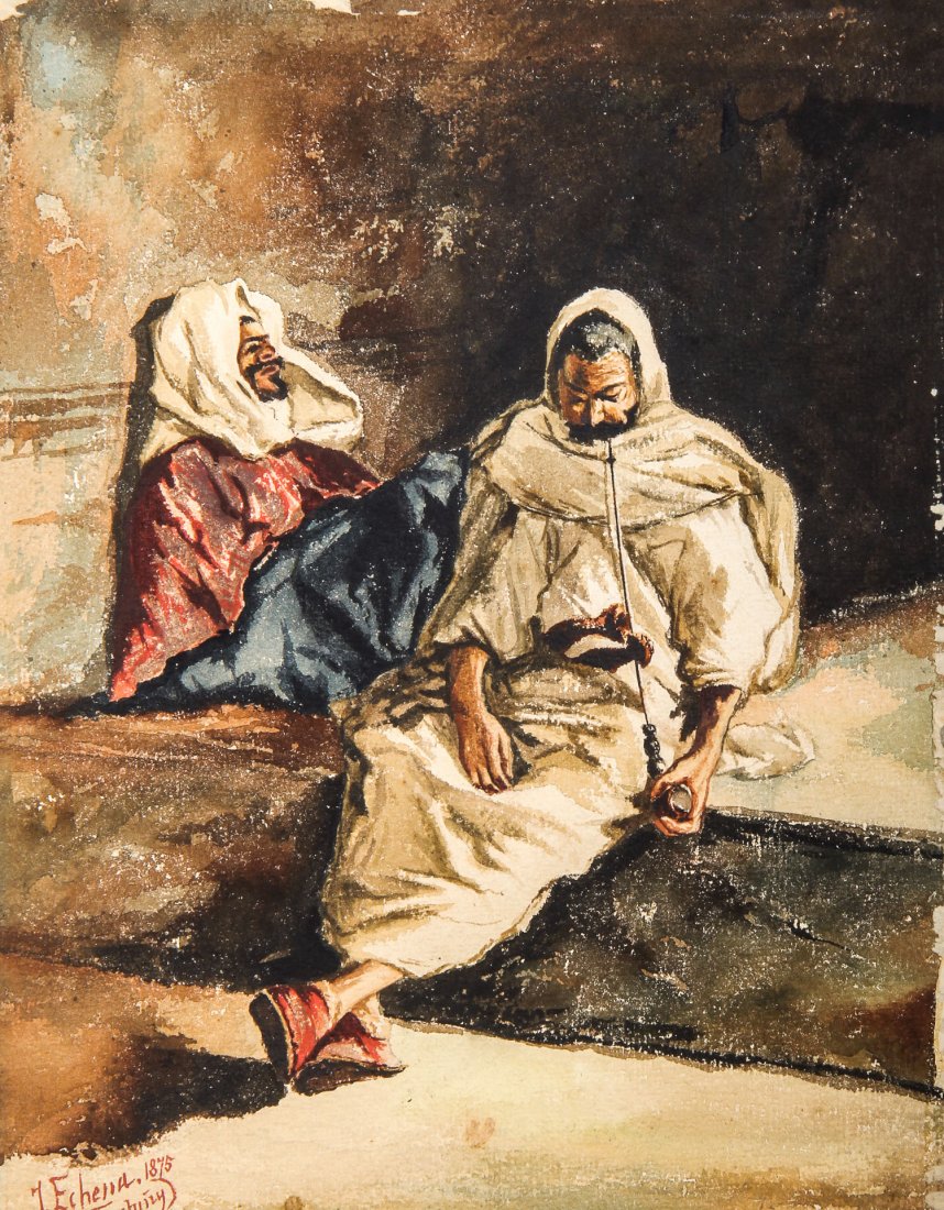 Jose Echena (Spain, 1845-1909) Watercolor: Jose Echena (Spain, 1845-1909) Watercolor. Size: 12" x 9.25.