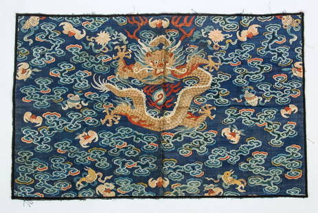 Antique Chinese Silk Dragon Panel: Antique Chinese silk dragon panel. Size: 17.5" x 27" (44 x 69 cm).