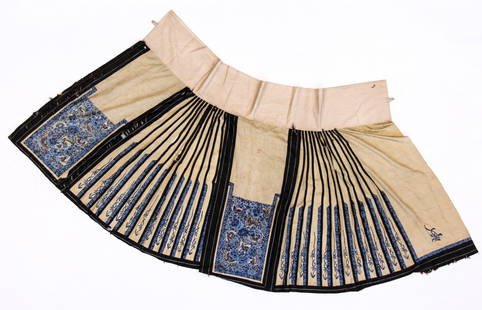 Antique Chinese Silk Embroidered Wedding Skirt: Antique Chinese Silk Embroidered Wedding Skirt. Size: 47" x 37" (119 x 94 cm).
