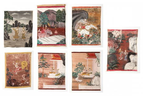 Suite of 7 Thai Painted Panels: Suite of 7 Thai Painted Panels, early 20th c. Size: 27" x 20", 69 x 51 cm (largest). Provenance: George Anderson