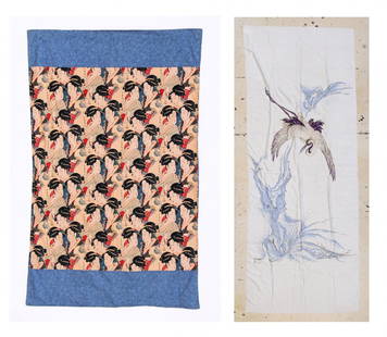 2 Japanese Textiles: Antique Japanese Printed Textile. Size: 40" x 66" (102 x 168 cm).