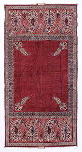 19th C. Indian Door Hanging: 53" x 104": 19th C. Indian Door Hanging, inscriptions, block printed cotton. Size: 53" x 104" (135 x 264 cm). Provenance: George West