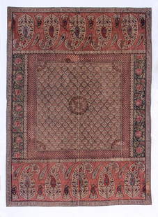 19th C. Indian Door Hanging: 69" x 94": 19th C. Indian Door Hanging, inscriptions, block printed cotton. Size: 69" x 94" (175 x 239 cm). Provenance: George West