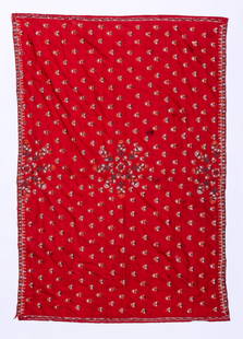 Antique Indian Silk Embroidery: Antique Indian Silk Embroidery, Punjab, late 19th c, silk embroidery on cotton cloth. Size: 78" x 55" (198 x 140 cm). Provenance: George West.