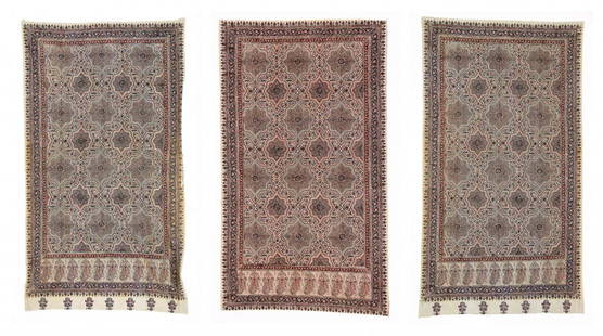 Lot of 3 Persian Block Printed Door Hangings: Lot of 3 Persian Block Printed Door Hangings, early 20th c., block printed cotton. Size: 88" x 50", 224 x 127 cm (largest). Provenance: George West.