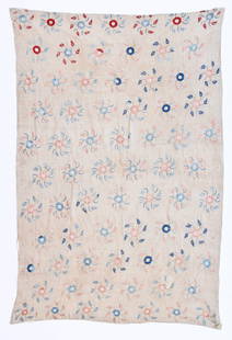 18th C. Ottoman Embroidery: Antique Ottoman Embroidery, 18th c., silk on cotton, floral pinwheel motifs. Size: 4'3" x 6'5" (130 x 196 cm).