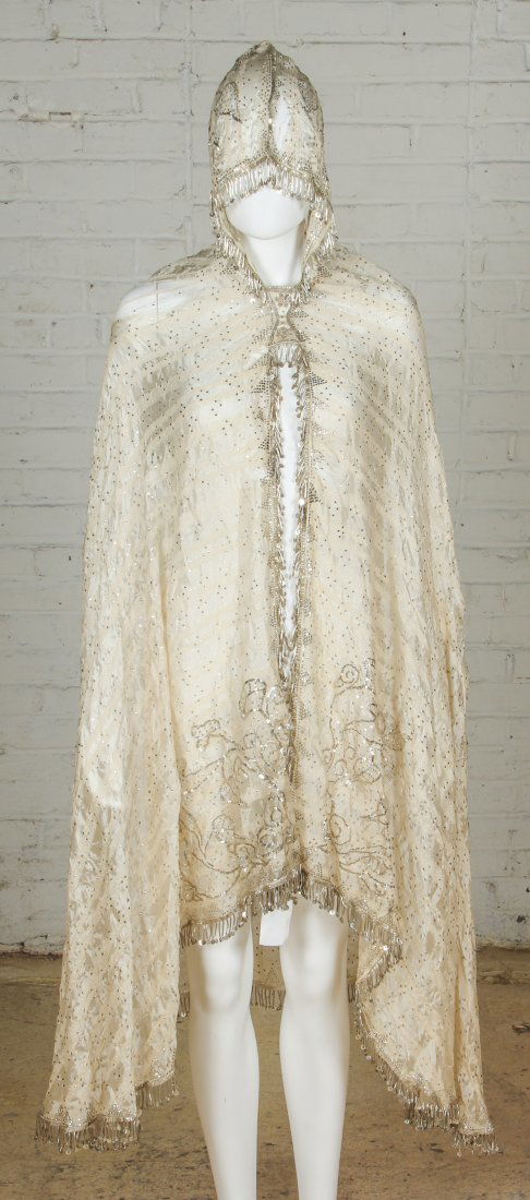 Antique Middle Eastern Silk Veil with Metal Pendants: Antique Middle Eastern Silk Veil with Metal Pendants. Size: 52" x 28" (132 x 71 cm).