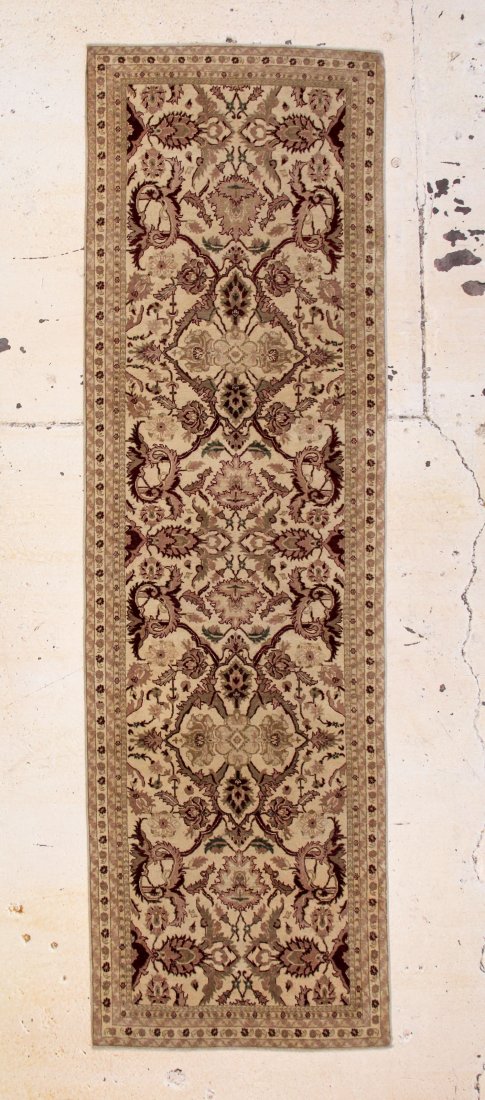 Agra Rug: 3'6" x 11'7": Agra rug, India, 20th c, minor wear. Size: 3'6" x 11'7" (107 x 353 cm).