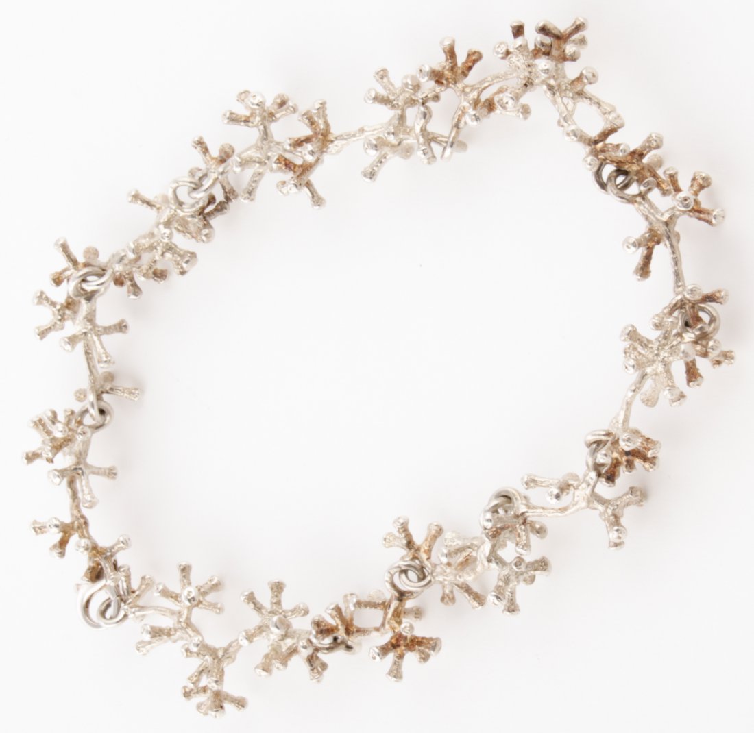 Silver over Bronze Necklace: Silver over Bronze Necklace. Studio Piece cast from Eaten Grapes Bunch. 17"L. 4.42 ozt. Since 1937, the The Silver Shop of Princeton, NJ was located at 59 Palmer Square West.