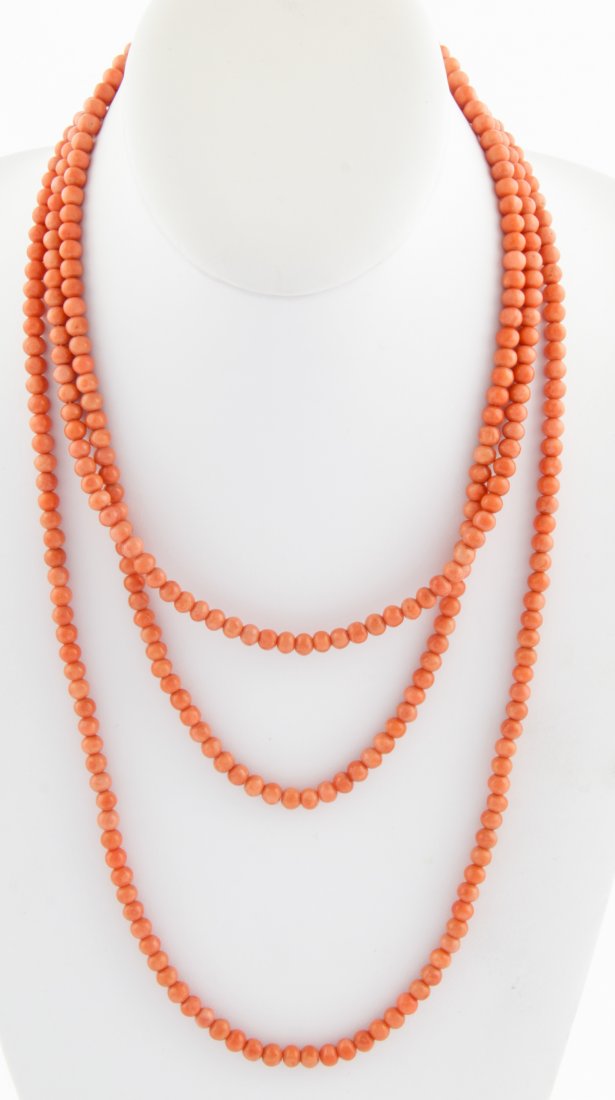 Spectacular Coral Necklace: Spectacular Coral Necklace. 60"L (152 cm). 69 g. Since 1937, the The Silver Shop of Princeton, NJ was located at 59 Palmer Square West.