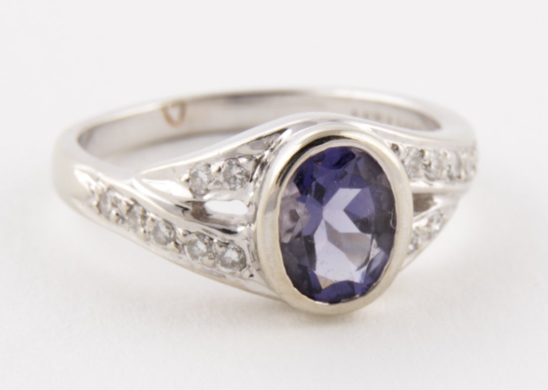 14K White Gold, Alexandrite and Diamond Ring: White Gold, Alexandrite and Diamond Ring marked 14K. Size 6.5. 0.15 ozt.Since 1937, the The Silver Shop of Princeton, NJ was located at 59 Palmer Square West.