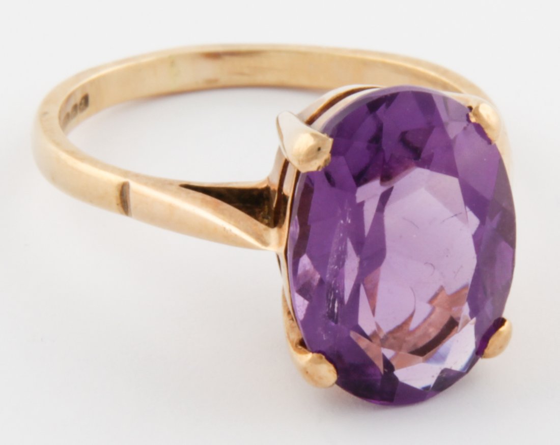 Gold and Amethyst Ring: Gold and Amethyst Ring marked 375. Size 6.5. 3.7 g. Since 1937, the The Silver Shop of Princeton, NJ was located at 59 Palmer Square West.
