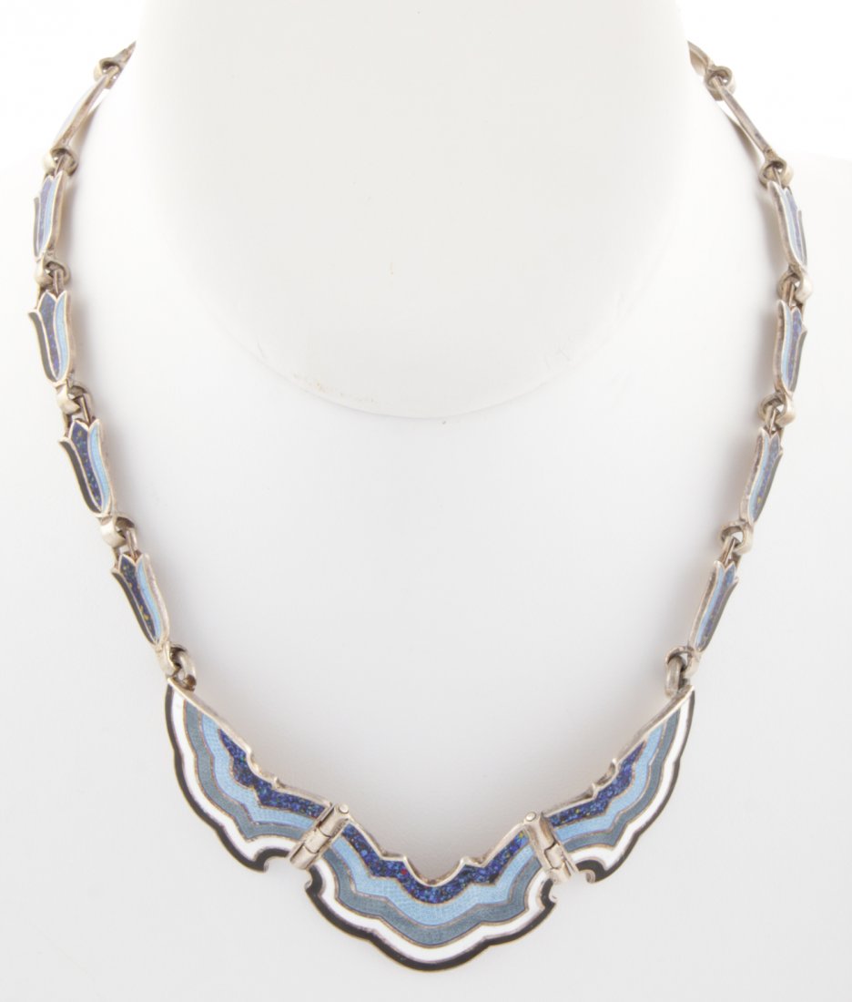 Margot De Taxco Sterling Silver and Blue and White: Margot De Taxco Sterling Silver and Blue and White Enamel Necklace. 14"L (35.5 cm). 51 g. Since 1937, the The Silver Shop of Princeton, NJ was located at 59 Palmer Square West.