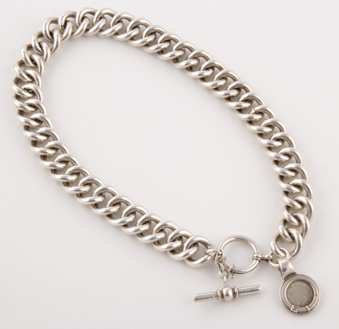Ralph Lauren Vintage Silver Necklace: Ralph Lauren Vintage Silver Necklace. Heavy Solid Silver Chain with Toggle Clasp marked RL in Script and Ralph Lauren Saddlers Est 1967 and 925. 16"L. 5.86 ozt. Since 1937, the The Silver Shop of Prin