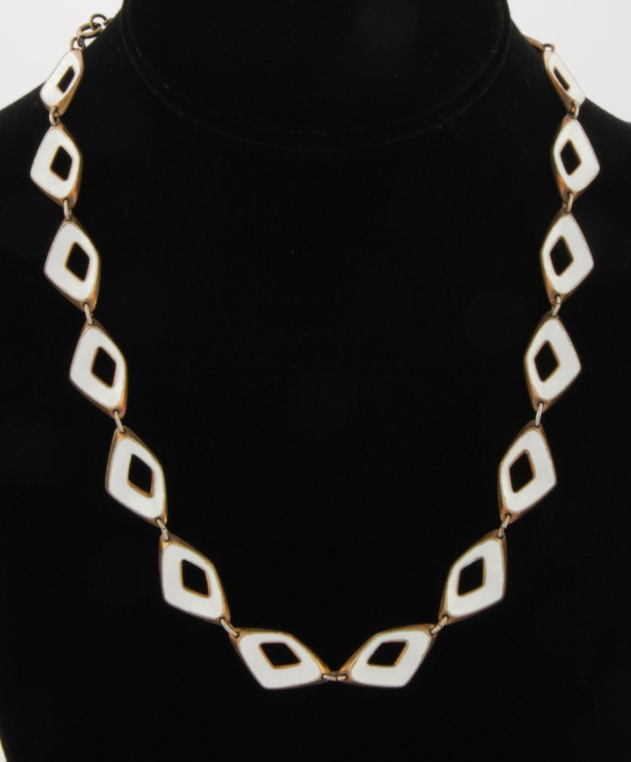 White Enamel and Sterling Silver Necklace: White Enamel and Sterling Silver Necklace marked 925S A. Sch Norway. 18"L (46 cm). 22.3 g. Since 1937, the The Silver Shop of Princeton, NJ was located at 59 Palmer Square West.