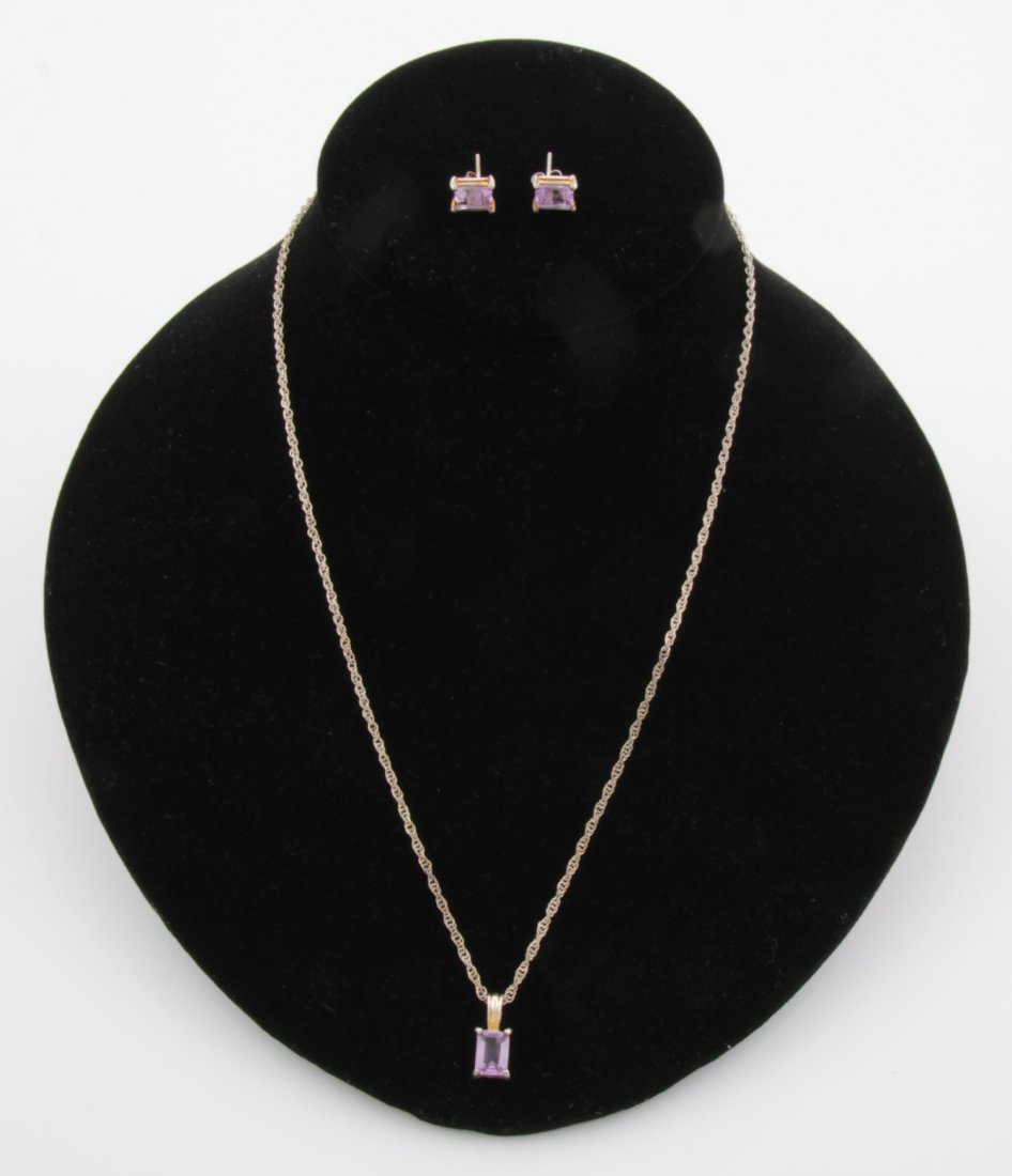 Sterling Silver and Amethyst Pendant Necklace: Sterling Silver and Amethyst Pendant Necklace with matching Earrings marked 925Size: 17" (43 cm chain). 4.9 g. Since 1937, the The Silver Shop of Princeton, NJ was located at 59 Palmer Square West.