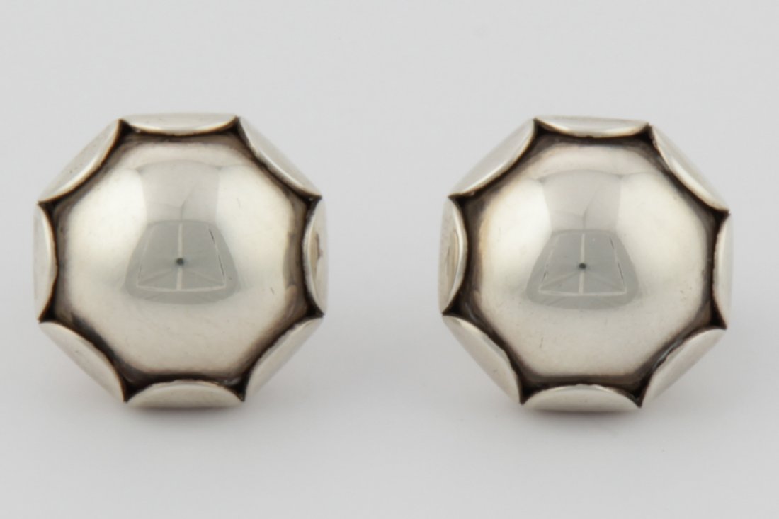 Pair of La Paglia Designed Silver Earrings: Pair of La Paglia Designed Silver Earrings marked Sterling 114. 3/4" (2 cm). 9.3 g. Since 1937, the The Silver Shop of Princeton, NJ was located at 59 Palmer Square West.