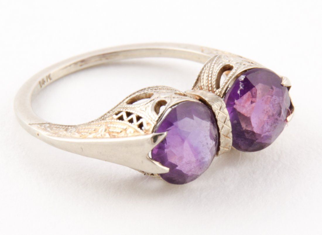 14K White Gold and Amethyst Ring: White Gold and Amethyst Ring marked 14K. Size 5. 0.07 ozt. Since 1937, the The Silver Shop of Princeton, NJ was located at 59 Palmer Square West.