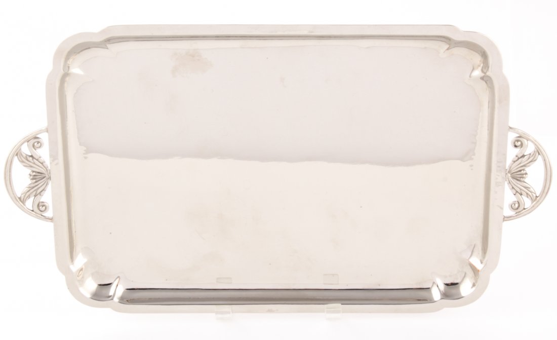 Silver Tray by Hans Grag Studio Ware for Cellini Craft: Silver Tray by Hans Grag Studio Ware for Cellini Craft. Handwrought Wartime Silver on Copper Tray. Inscribed Maker's Mark and 1121. 17.25" x 10.5" (44 x 27 cm). Perfect Condition. 30.79 ozt.Since 1937