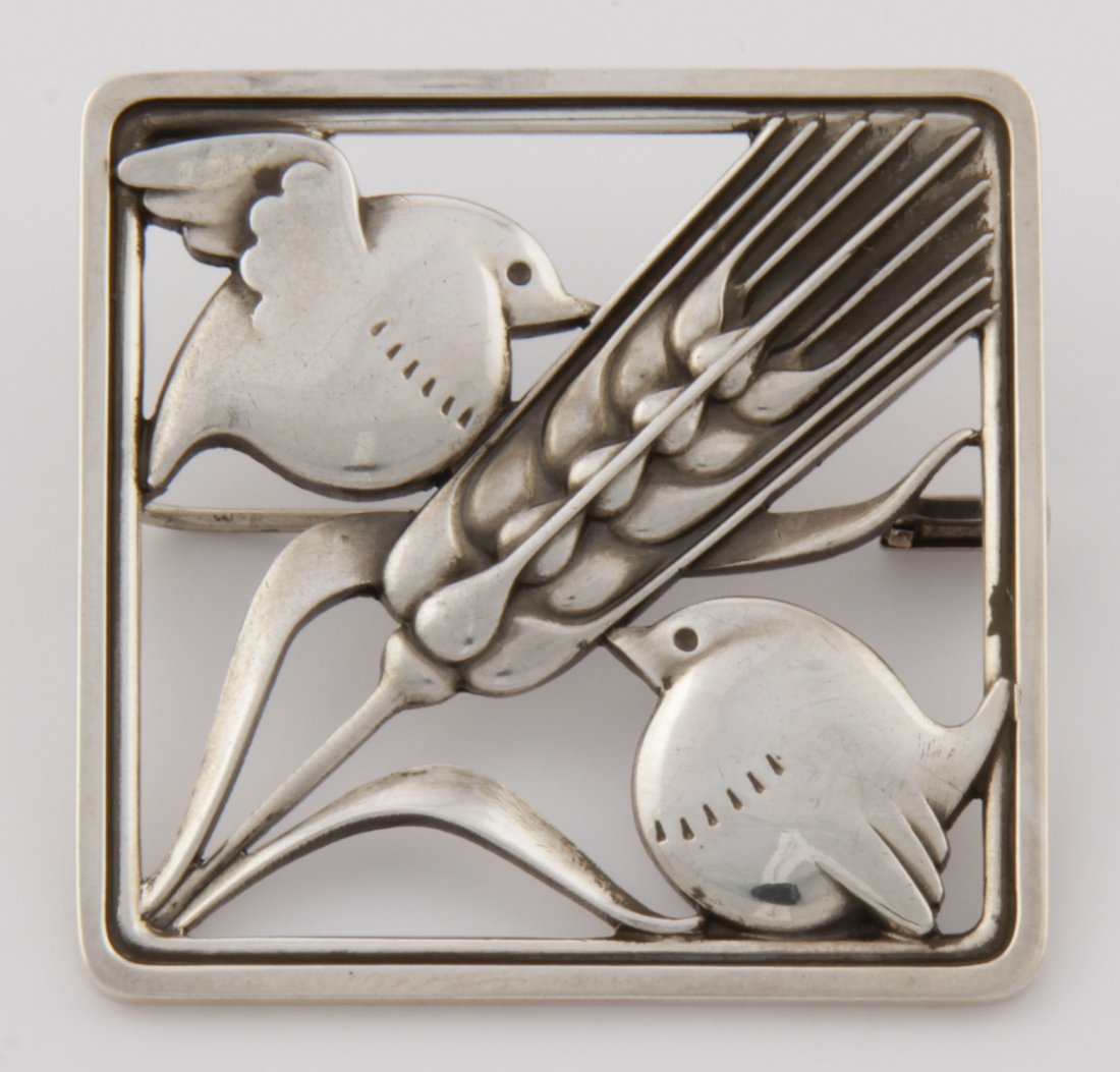 Georg Jensen Silver Brooch: Georg Jensen Silver Brooch marked 925 Sterling Denmark 250. 1.5" (4 cm). 17.7 g.Since 1937, the The Silver Shop of Princeton, NJ was located at 59 Palmer Square West.