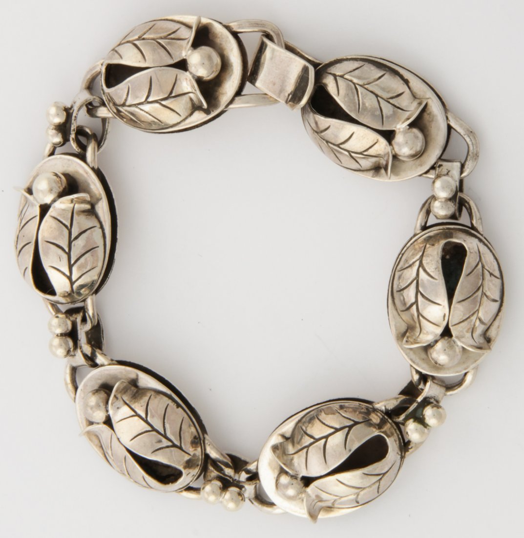 Georg Jensen USA Silver Bracelet: Georg Jensen USA Silver Bracelet marked Sterling 102. 7.25"L, 18 cm. 34.7 g.Since 1937, the The Silver Shop of Princeton, NJ was located at 59 Palmer Square West.