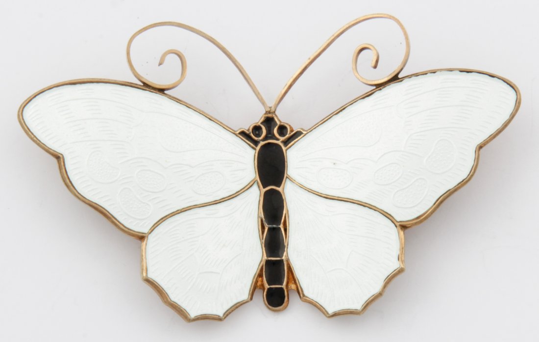 David Andersen Sterling & Enamel Butterfly Pin: David Andersen Sterling & Enamel Butterfly Pin marked Norway 925 S Norway. 2.5" x 1.5" (6 x 4 cm). 14 g.Since 1937, the The Silver Shop of Princeton, NJ was located at 59 Palmer Square West.