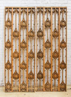 Princetonian Gothic Revival Architectural Panels: Princetonian Gothic Revival Architectural Panels. Custom carved oak tracery designs with stylized artichoke details. Used in the salon of the Silver Shop. Size: each panel 86" x 31" x 2". Since 1937,