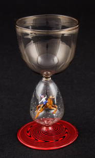 Bimini Glass Polo Player Goblet: Bimini Glass Polo Player Goblet. 5.25"H x 2.75"D (13 x 7 cm).Since 1937, the The Silver Shop of Princeton, NJ was located at 59 Palmer Square West.