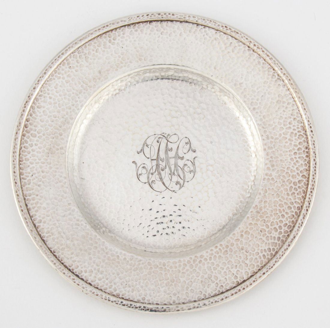 Gorham Hammered Sterling Wine Coaster: Gorham Hammered Sterling Wine Coaster. Monogrammed. 6.25"D (16 cm). Weight: 3.82 ozt.Since 1937, the The Silver Shop of Princeton, NJ was located at 59 Palmer Square West.