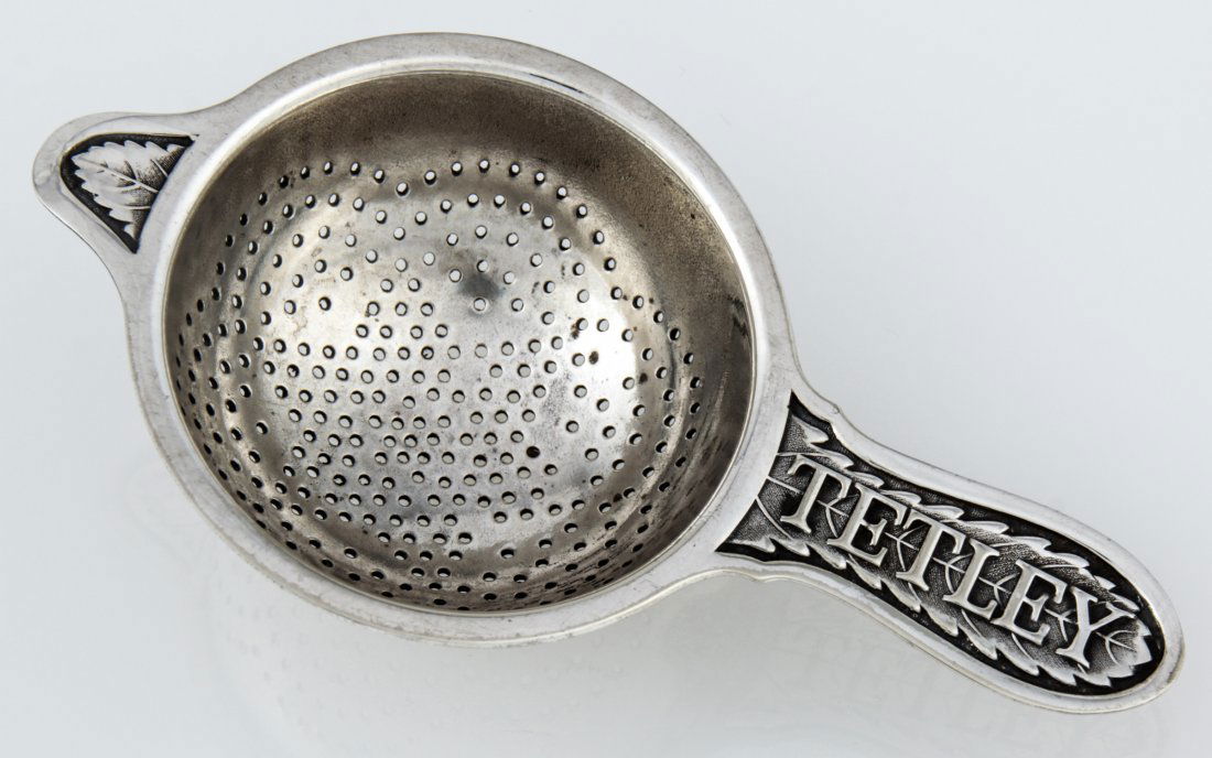 Tetley Tea Strainer. Vintage White Metal