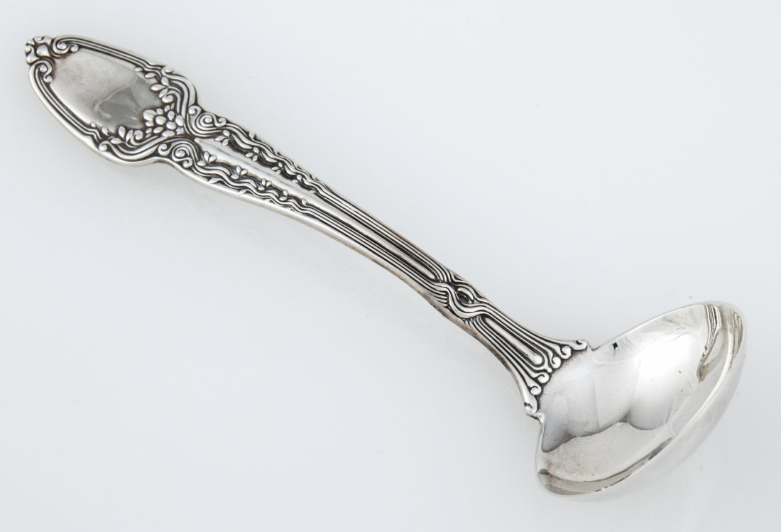 Tiffany & Co. Silver Ladle in the "Broom Corn" Pattern: Tiffany & Co. Silver Ladle in the "Broom Corn" Pattern marked Sterling PAT 1890. 6"L (15 cm). Weight: 59.2 g. Since 1937, the The Silver Shop of Princeton, NJ was located at 59 Palmer Square West.