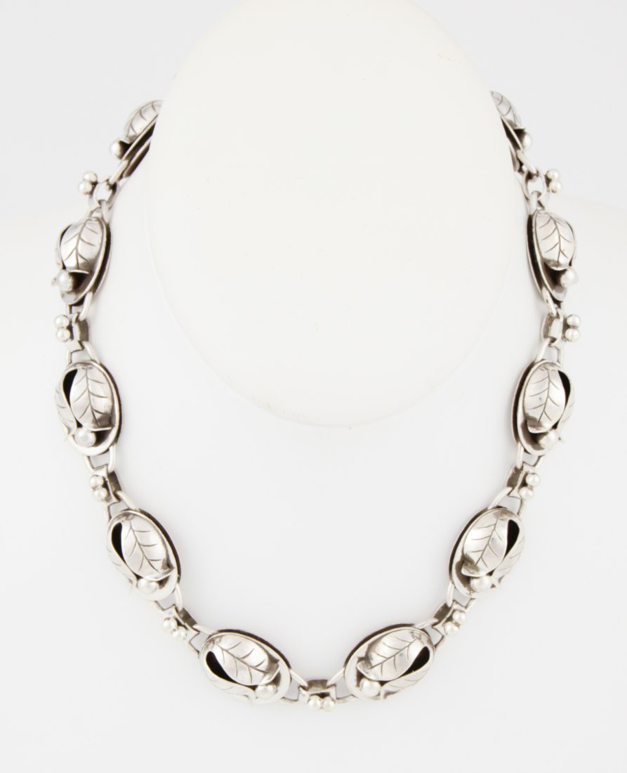 Georg Jensen USA Silver Necklace: Georg Jensen USA Silver Necklace marked Sterling 102. 15"L (38 cm). Weight: 68.2 g. Since 1937, the The Silver Shop of Princeton, NJ was located at 59 Palmer Square West.