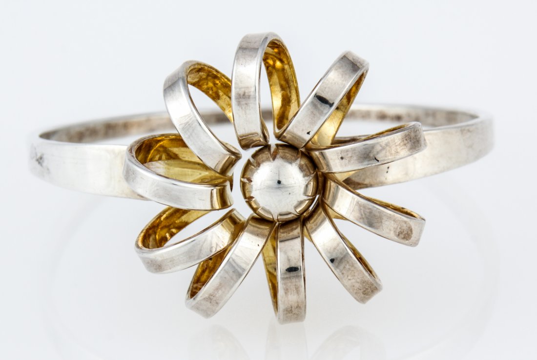 Anna Greta Eker Handmade Silver Bracelet: Anna Greta Eker Handmade Silver Bracelet marked AGE Sterling 925S Norway.Interior: 2.25" x 2" (6 x 5 cm). Weight: 36.7 g . Since 1937, the The Silver Shop of Princeton, NJ was located at 59 Palmer Squ