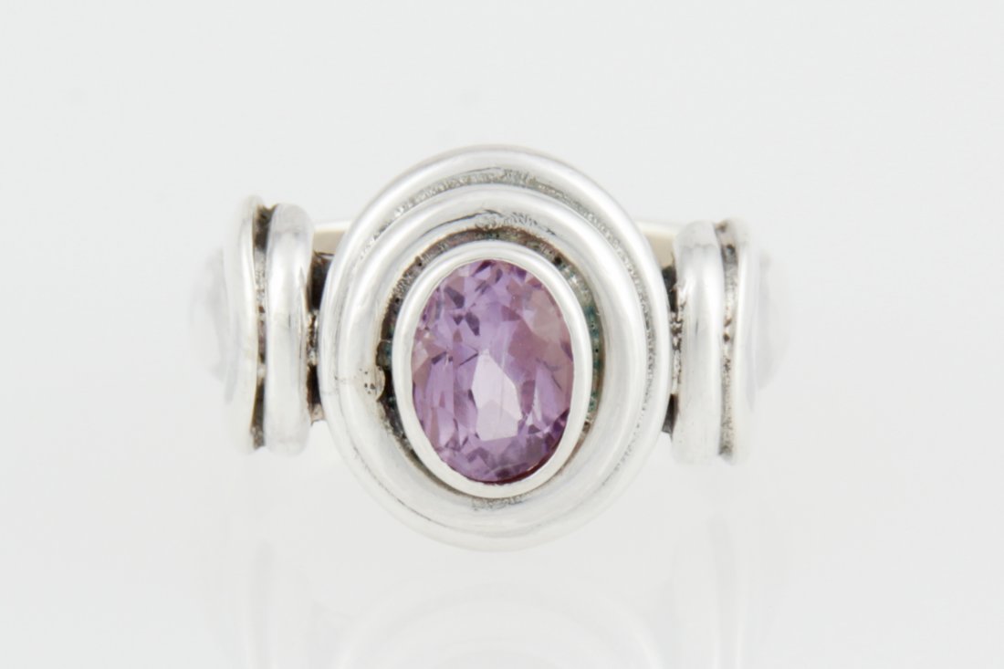 Sterling Silver and Amethyst Ring: Sterling Silver and Amethyst Ring marked 925. Size: 7.5. Weight: 8.5 g. Since 1937, the The Silver Shop of Princeton, NJ was located at 59 Palmer Square West.