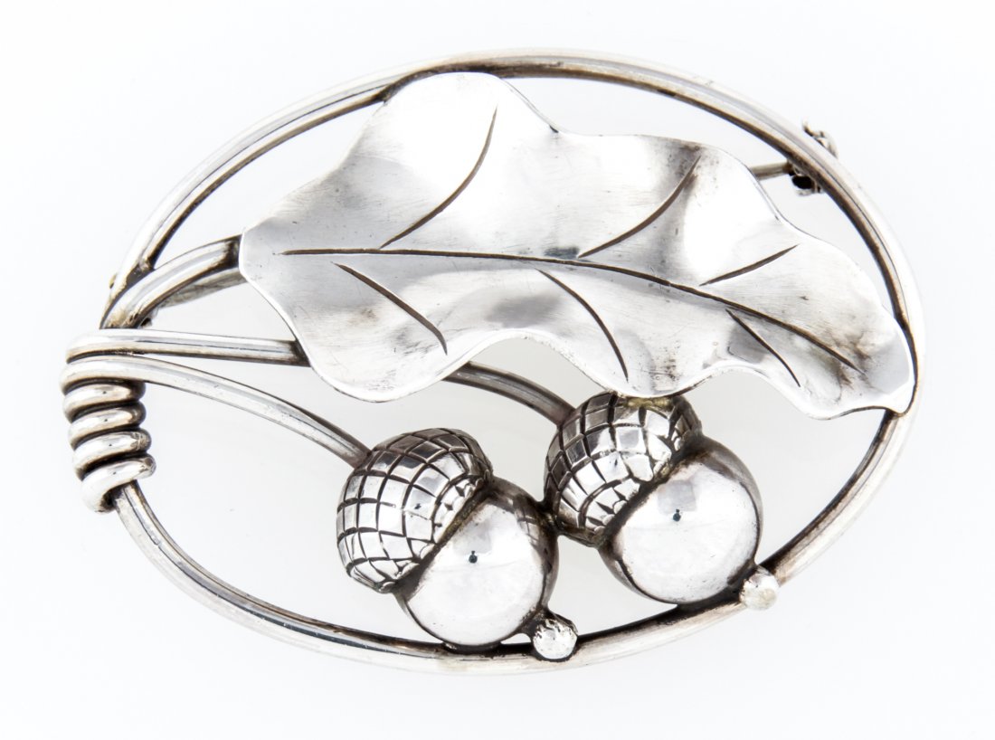 Georg Jensen USA Handmade LaPaglia Silver Acorn Brooch: Georg Jensen USA Handmade LaPaglia Silver Acorn Brooch marked Sterling 105. 1.5" x 2.25" (4 x 6 cm). Weight: 20.4 g. Since 1937, the The Silver Shop of Princeton, NJ was located at 59 Palmer Square We