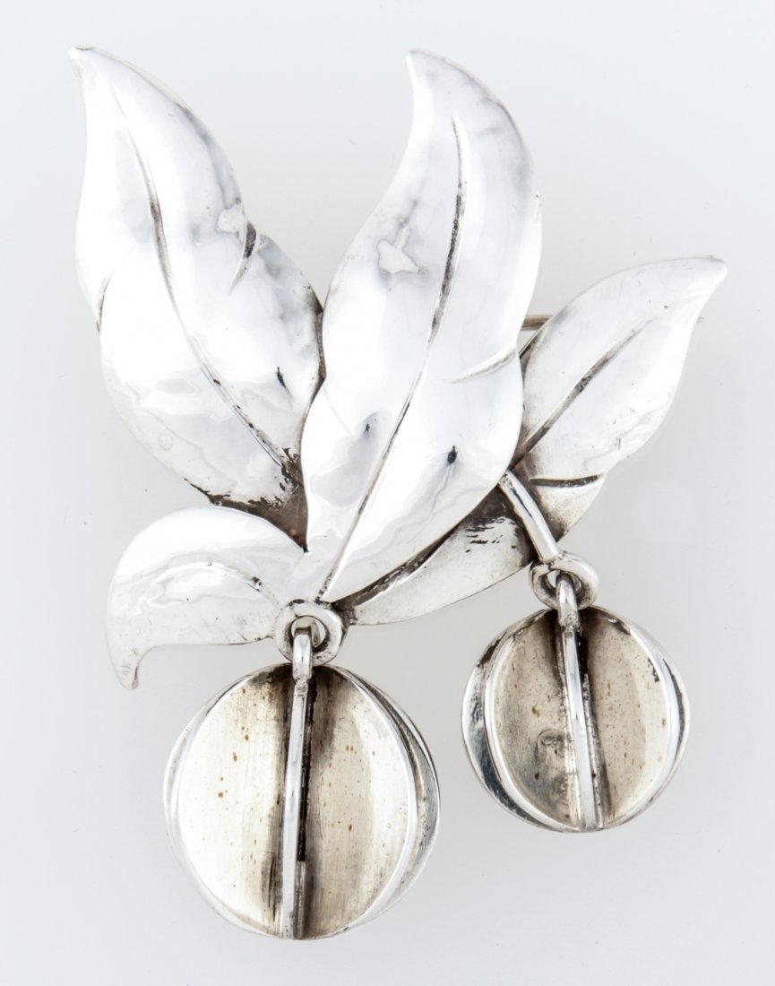 Georg Jensen USA Handwrought Silver Brooch: Georg Jensen USA Handwrought Silver Brooch with Drops by JoPol marked Sterling 473. 2.25"H (6 cm). Weight: 17.6 g. Since 1937, the The Silver Shop of Princeton, NJ was located at 59 Palmer Square West