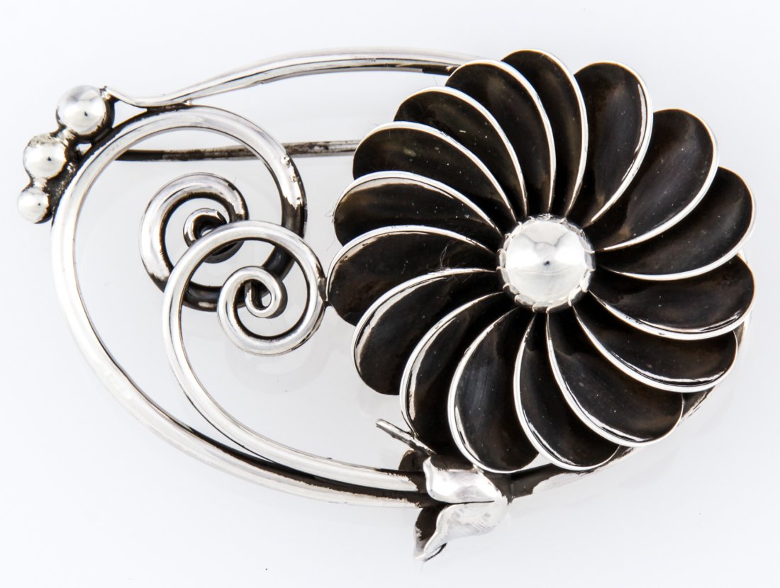 Georg Jensen USA Silver Brooch: Georg Jensen USA Silver Brooch marked Sterling. 2.25"W (6 cm). Weight: 20.6 g.Since 1937, the The Silver Shop of Princeton, NJ was located at 59 Palmer Square West.