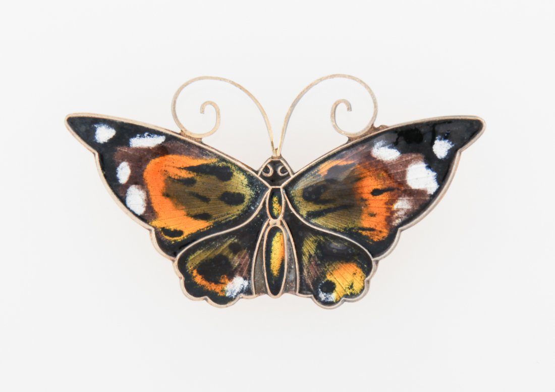 David Andersen Silver and Enamel Pin: David Andersen Silver and Enamel Pin marked Sterling Norway 925S. 2"W (5 cm). Weight: 10.4 g.Since 1937, the The Silver Shop of Princeton, NJ was located at 59 Palmer Square West.