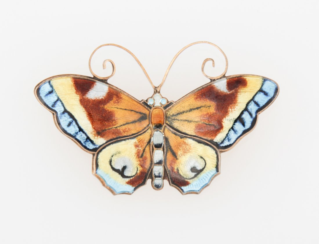 David Andersen Silver and Enamel Butterfly Pin: David Andersen Silver and Enamel Butterfly Pin, marked Sterling 925 S Norway. Weight: 14.7 g.Since 1937, the The Silver Shop of Princeton, NJ was located at 59 Palmer Square West.