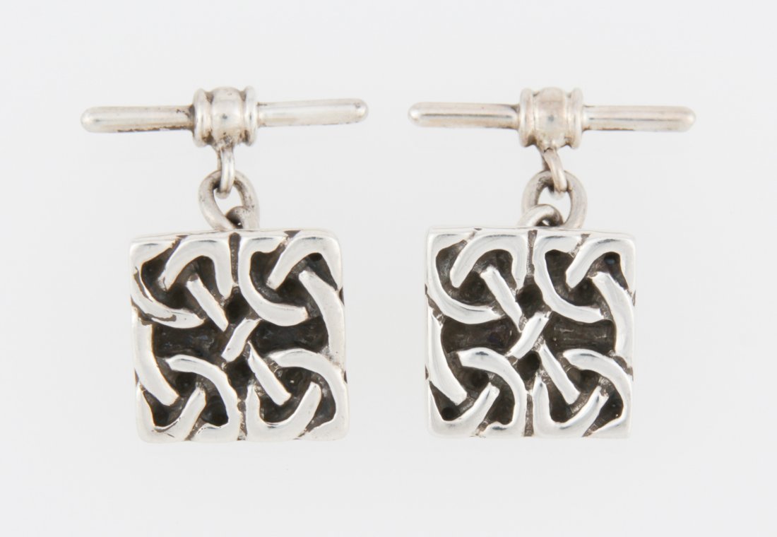 Sterling Silver Celtic Knot Cufflinks: Sterling Silver Celtic Knot Cufflinks marked 925. .5"D (1.5 cm). Weight: 9.9 g (total). Since 1937, the The Silver Shop of Princeton, NJ was located at 59 Palmer Square West.