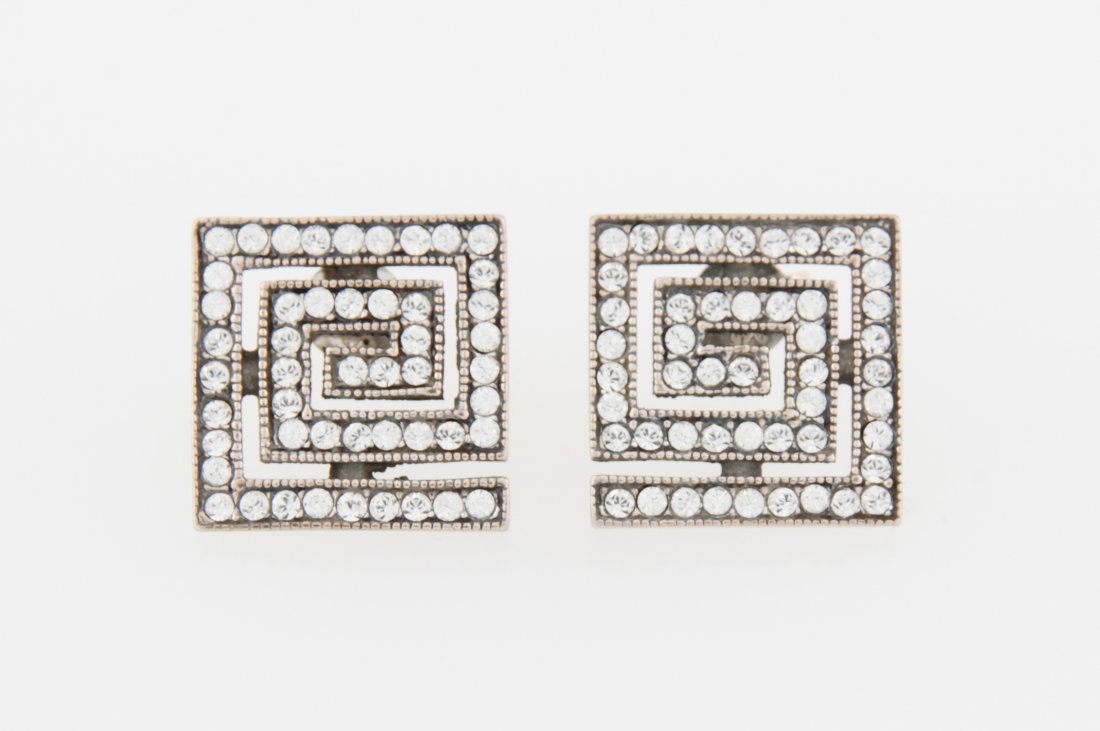 Sterling Silver Swarovski Crystal Earrings: Sterling Silver Swarovski Crystal Earrings marked 925. .5"L (1 cm). Weight: 4.7 g. Since 1937, the The Silver Shop of Princeton, NJ was located at 59 Palmer Square West.