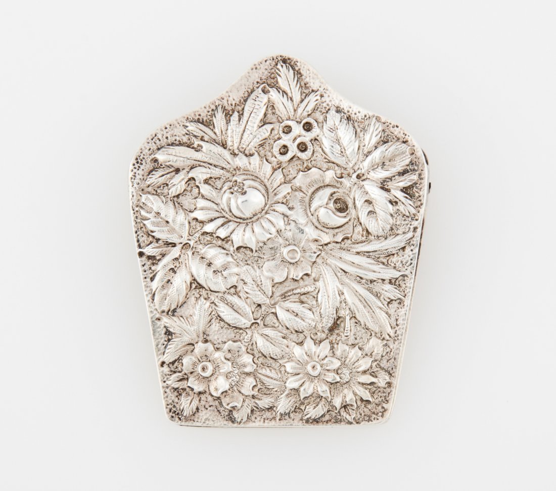 S. Kirk & Son Hand Decorated Sterling Silver Stationary: S. Kirk & Son Hand Decorated Sterling Silver Stationary Clip, marked 34M. 3" x 2.5" (8 x 6 cm). Weight: 70.7 g. Since 1937, the The Silver Shop of Princeton, NJ was located at 59 Palmer Square West.