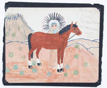 Hopi Child's Painting: Hopi Child's Painting, watercolor on paper, inscribed and dated 4/25/36. Provenance: Joseph Grimm, by descent to current owner Robert Panchison. Size: 9" x 11", 23 x 28 cm (sheet), 11.75" x 9.75",