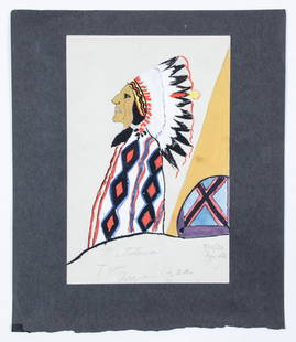 Hopi Child's Painting: Hopi Child's Painting, watercolor on paper, inscribed and dated 4/10/36. Provenance: Joseph Grimm, by descent to current owner Robert Panchison. Size: 9" x 6", 23 x 15 cm (sheet), 9.75" x 11.75", 25