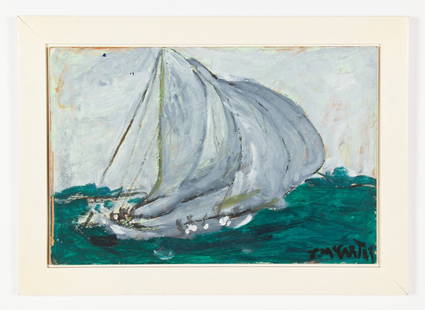 Justin McCarthy (American, 1891-1977): Justin McCarthy (American, 1891-1977) Sailboat, painting on board. Size: 16" x 24", 41 x 61 cm (sheet); 20.5" x 28.5", 52 x 72 cm (frame).