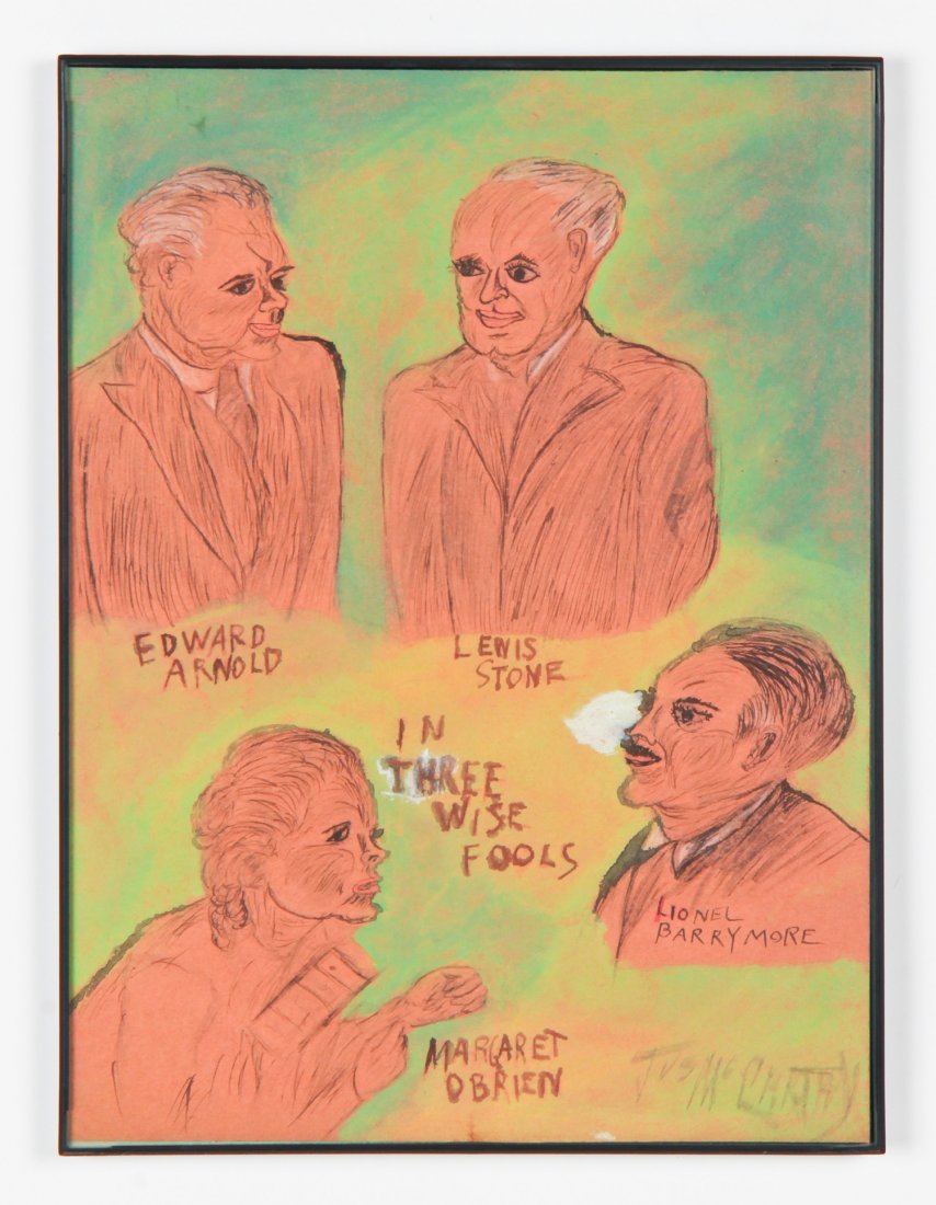 Justin McCarthy (American, 1891-1977): Justin McCarthy (American, 1891-1977) Edward Arnold, Lewis Stone, Margaret O'Brien and Lionel Barrmore in Three Wise Fools, ink on paper. Size: 12.25" x 9.25" (31 x 23 cm). Provenance: Epstein/Powell.