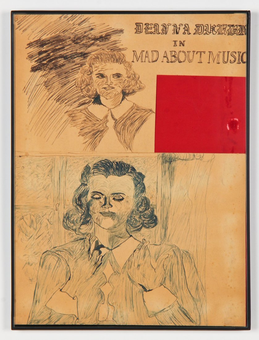 Justin McCarthy (American, 1891-1977): Justin McCarthy (American, 1891-1977) Deanna Durbin in Mad About Music, ink drawing. Size: 12.25" x 9.25" (31 x 23 cm).