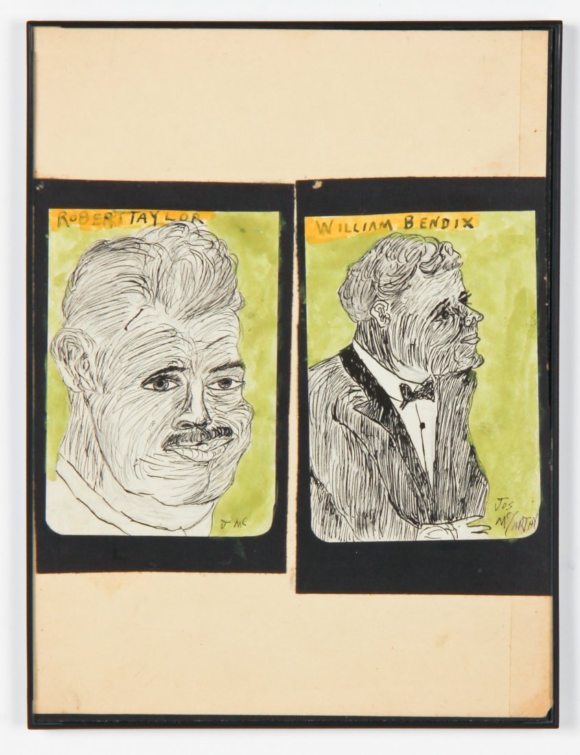 Justin McCarthy (American, 1891-1977): Justin McCarthy (American, 1891-1977) Portraits of Robert Taylor and WIlliam Bendix, ink drawing on paper. Size: 12.25" x 9.25" (31 x 23 cm).